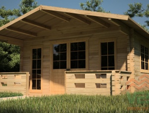 Rumah log bertembok persegi