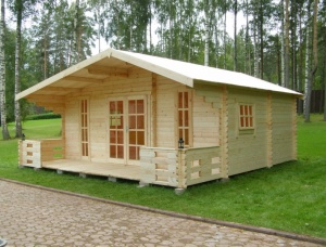Rumah log bertembok persegi