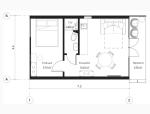 Каркасный дом Ель-Сосна (S-P) 30 м<sup>2</sup>